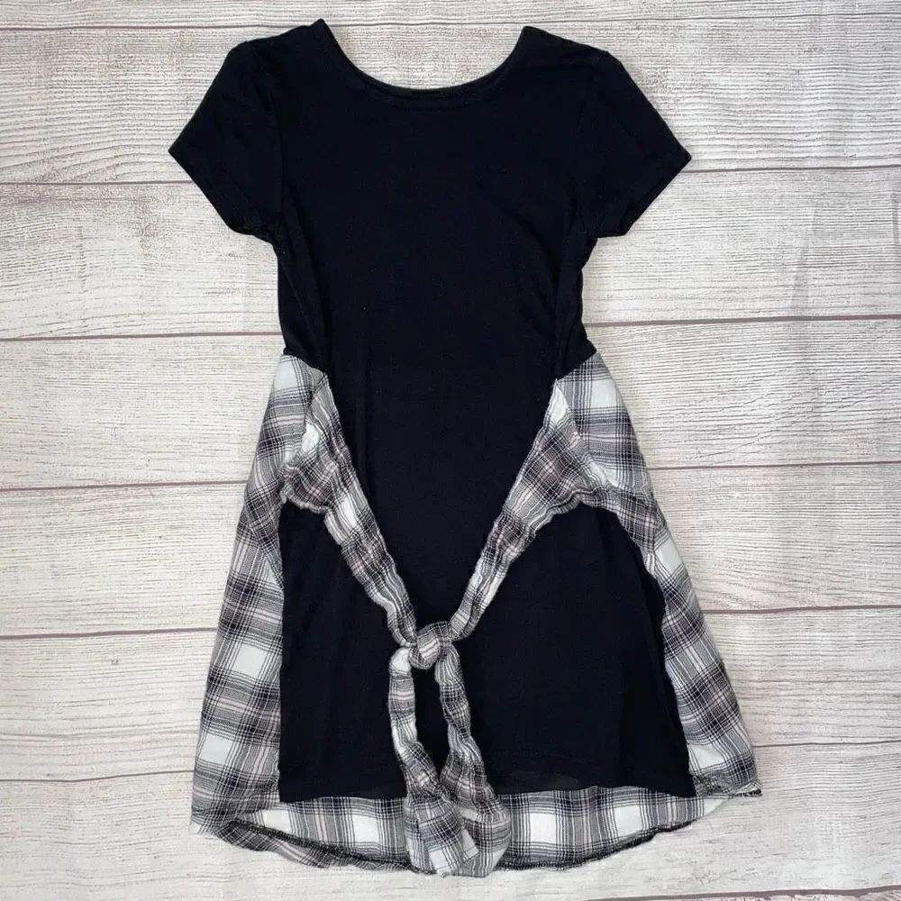 Justice short sleeve dress w/flannel front tie sleeves and back girls sz 6-7